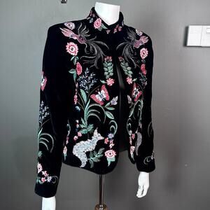 Zara jacket XS  4 velvet embroidered Blogger Fav birds butterfly floral festival